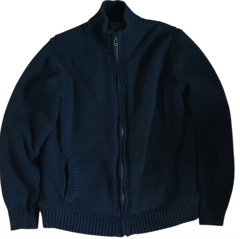 Emanuel Ungaro Men’s Sherpa-Lined Full Zip Cotton Knit Sweater Jacket Black
